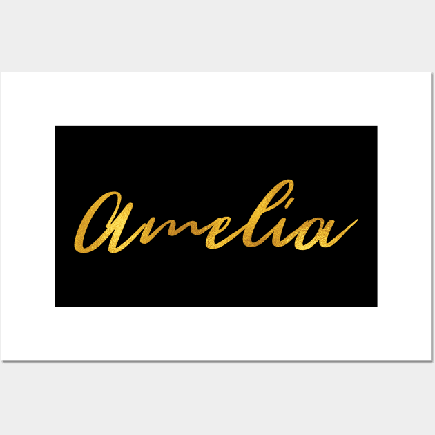 Amelia Name Hand Lettering in Gold Letters Wall Art by Pixel On Fire